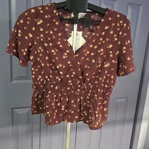Hippie Rose Burgundy Floral Peplum Blouse